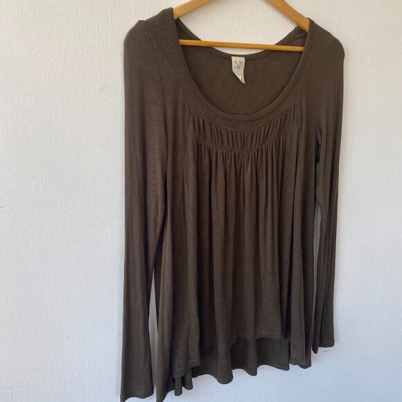 We the Free Long Sleeve Top Womens Small Ribbed Brown Scoop Neck Fairy Goblin - Picture 2 of 8